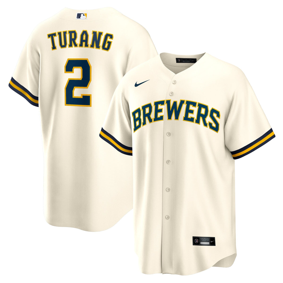 Milwaukee Brewers Brice Turang Cream Home Replica Jersey product image 2, provided for visual reference and product detail