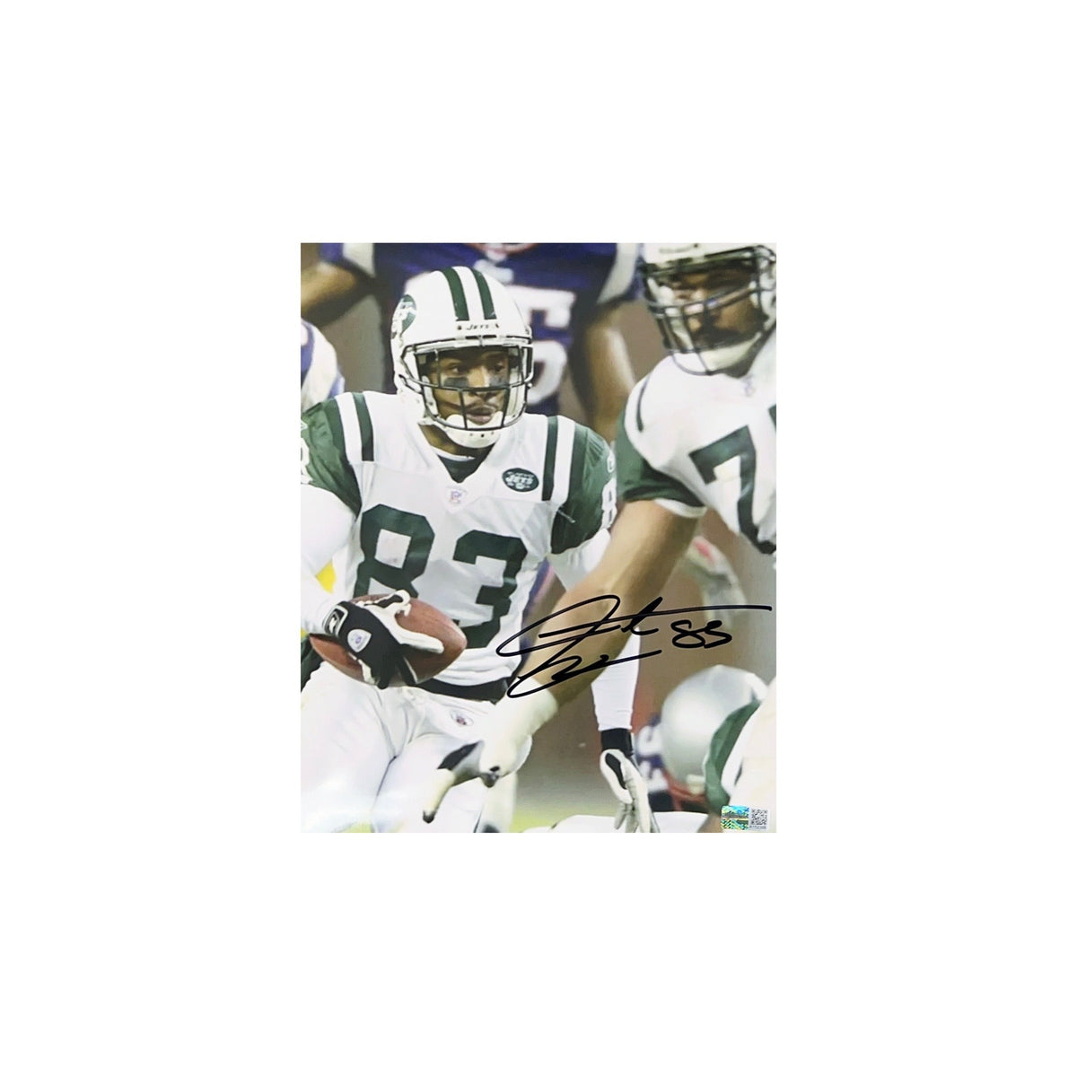 Santana Moss Autographed New York Jets Close Up 8x10 Steiner CX product image 1, provided for visual reference and product