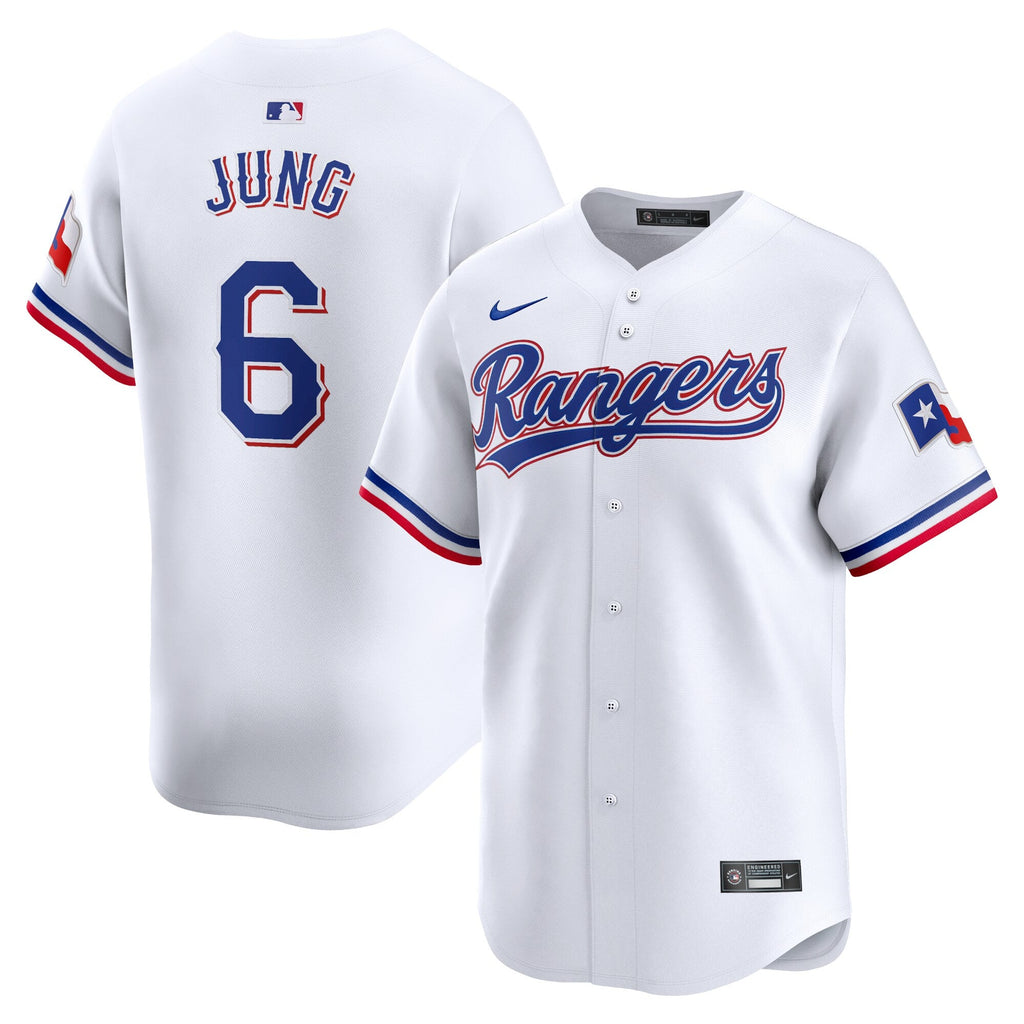Texas Rangers Josh Jung White Home Limited Player Jersey product image 1, provided for visual reference and product detail