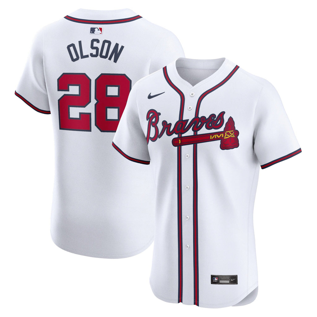 Atlanta Braves Matt Olson White Home Elite Player Jersey product image 1, provided for visual reference and product detail