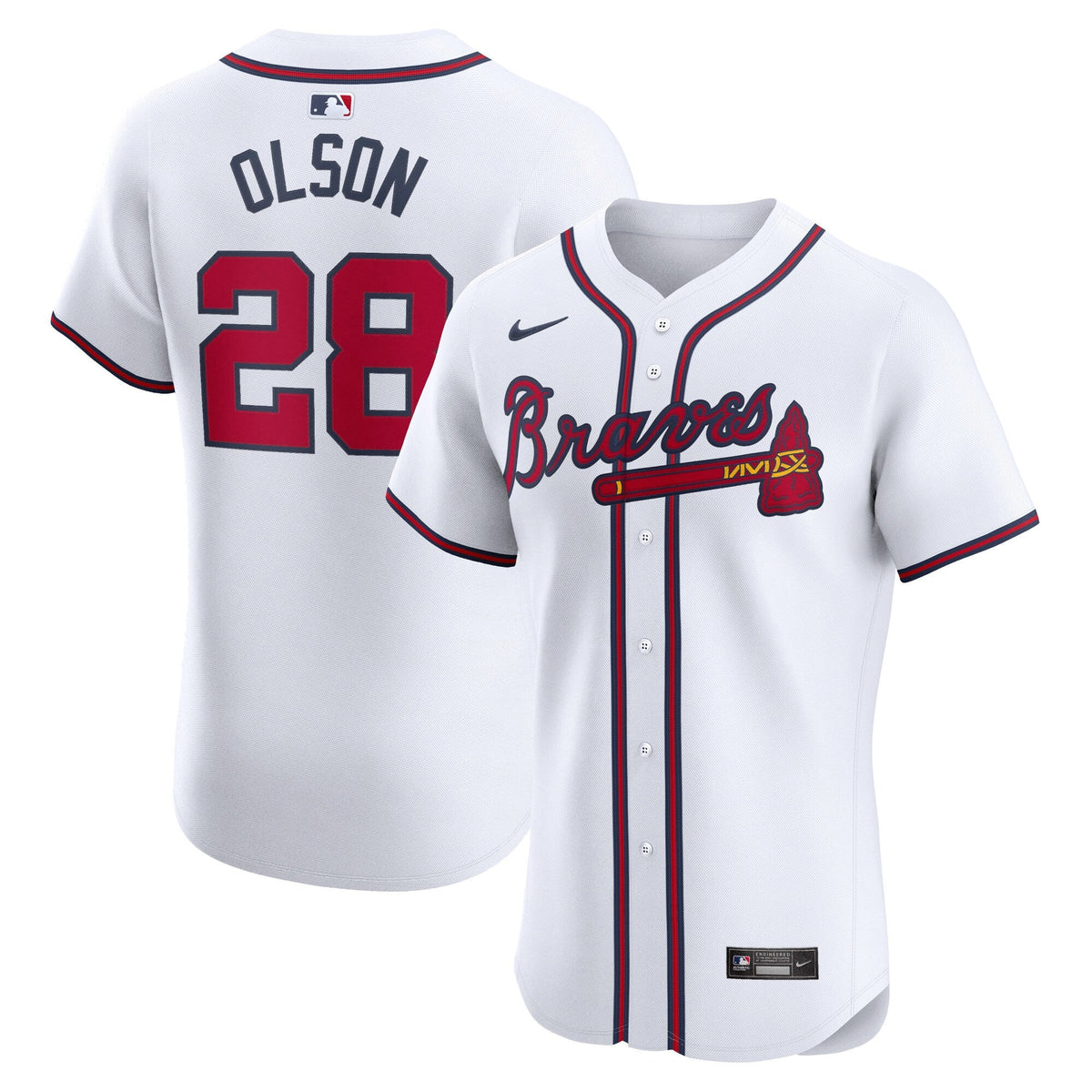 Atlanta Braves Matt Olson White Home Elite Player Jersey product image 1, provided for visual reference and product detail