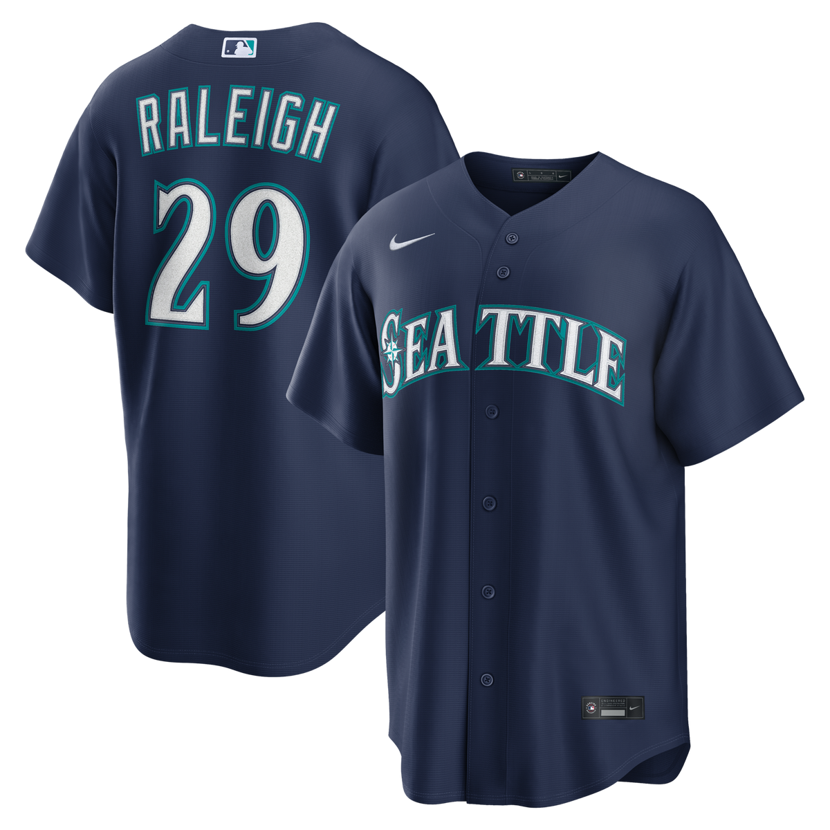 Seattle Mariners Cal Raleigh Navy Road Replica Jersey product image 1, provided for visual reference and product detail