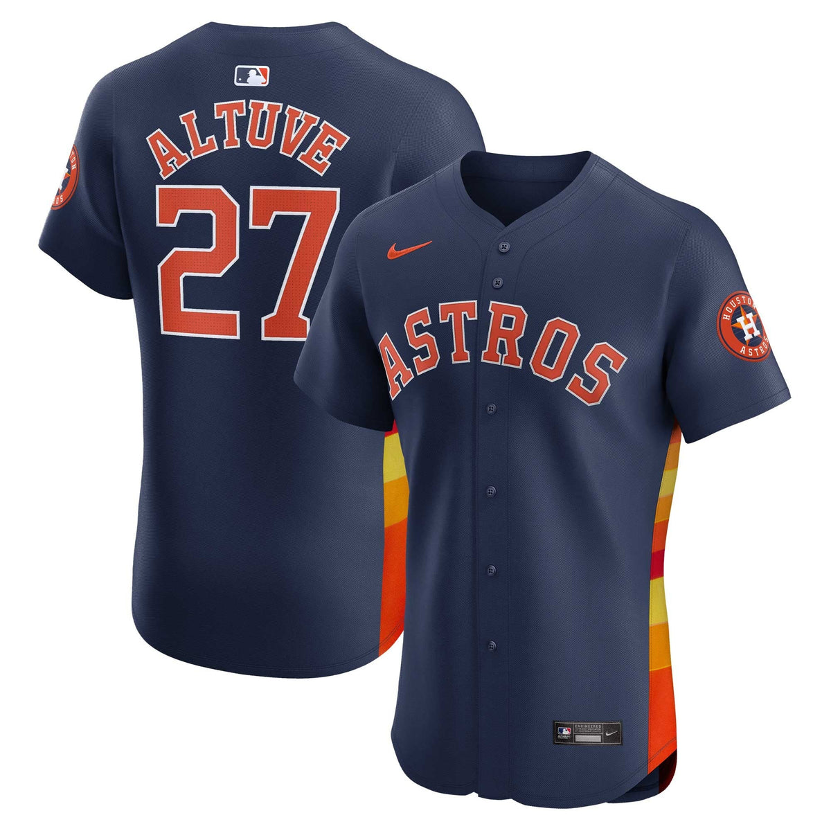 Houston Astros Jose Altuve Navy Alternate Elite Player Jersey product image 2, provided for visual reference and product
