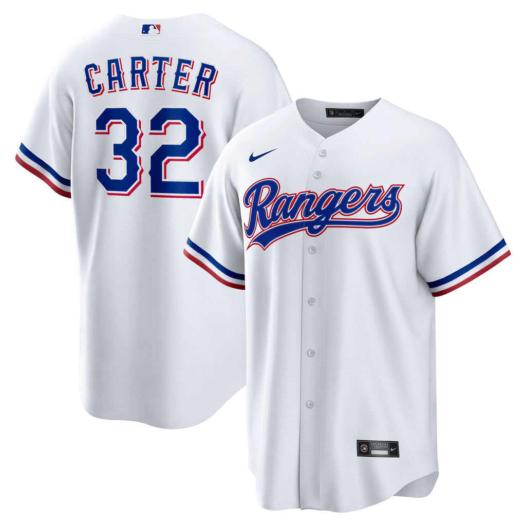 Texas Rangers Evan Carter White Home Replica Jersey product image 1, provided for visual reference and product detail review