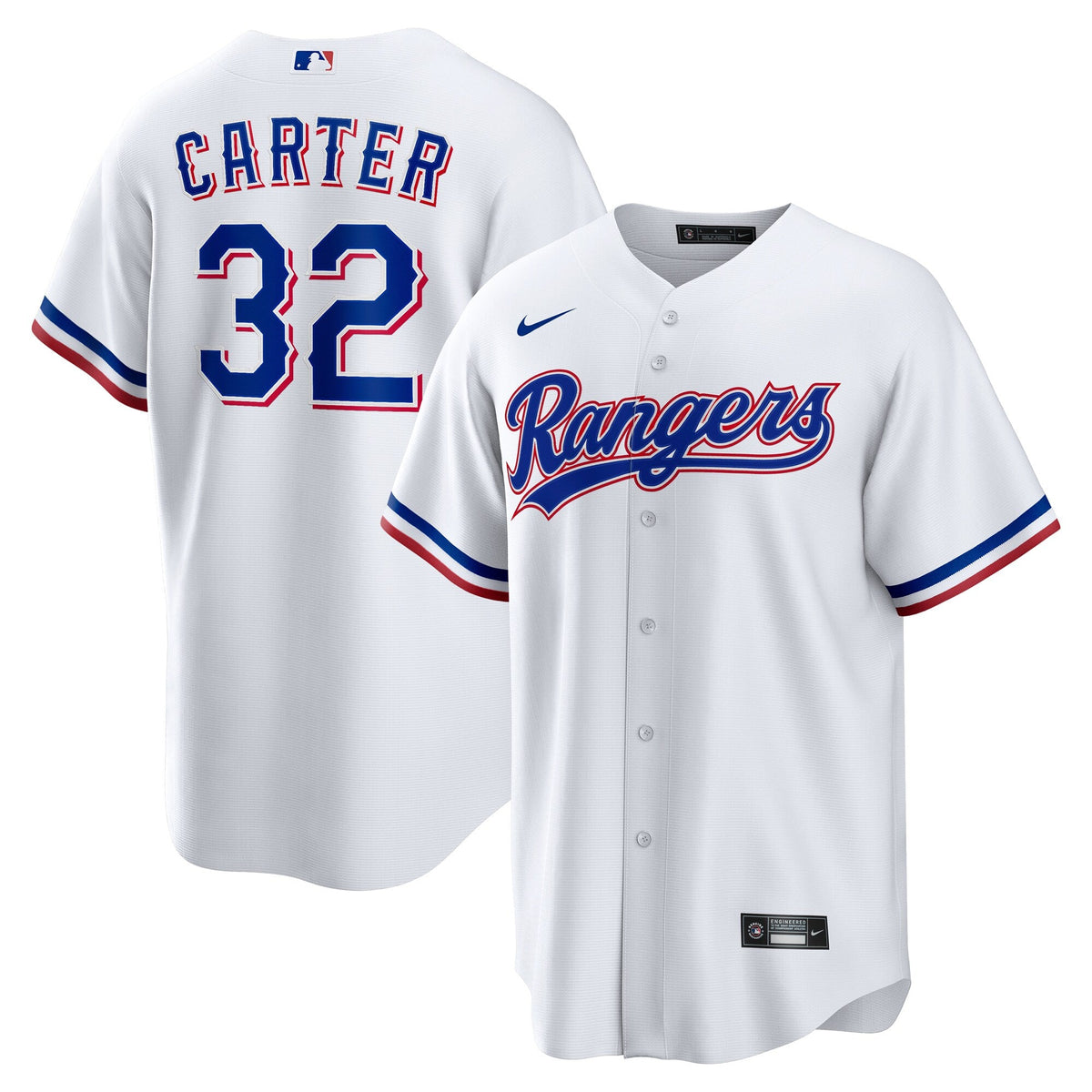 Texas Rangers Evan Carter White Home Replica Jersey product image 1, provided for visual reference and product detail review