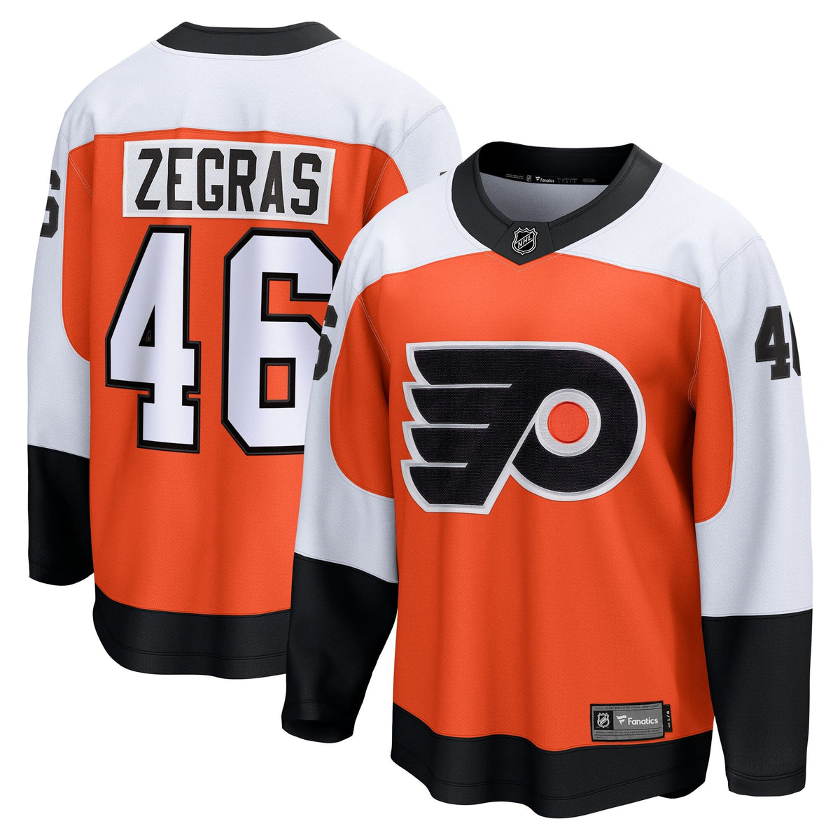 Philadelphia Flyers Trevor Zegras Orange Home Breakaway Jersey product image 2, provided for visual reference and product