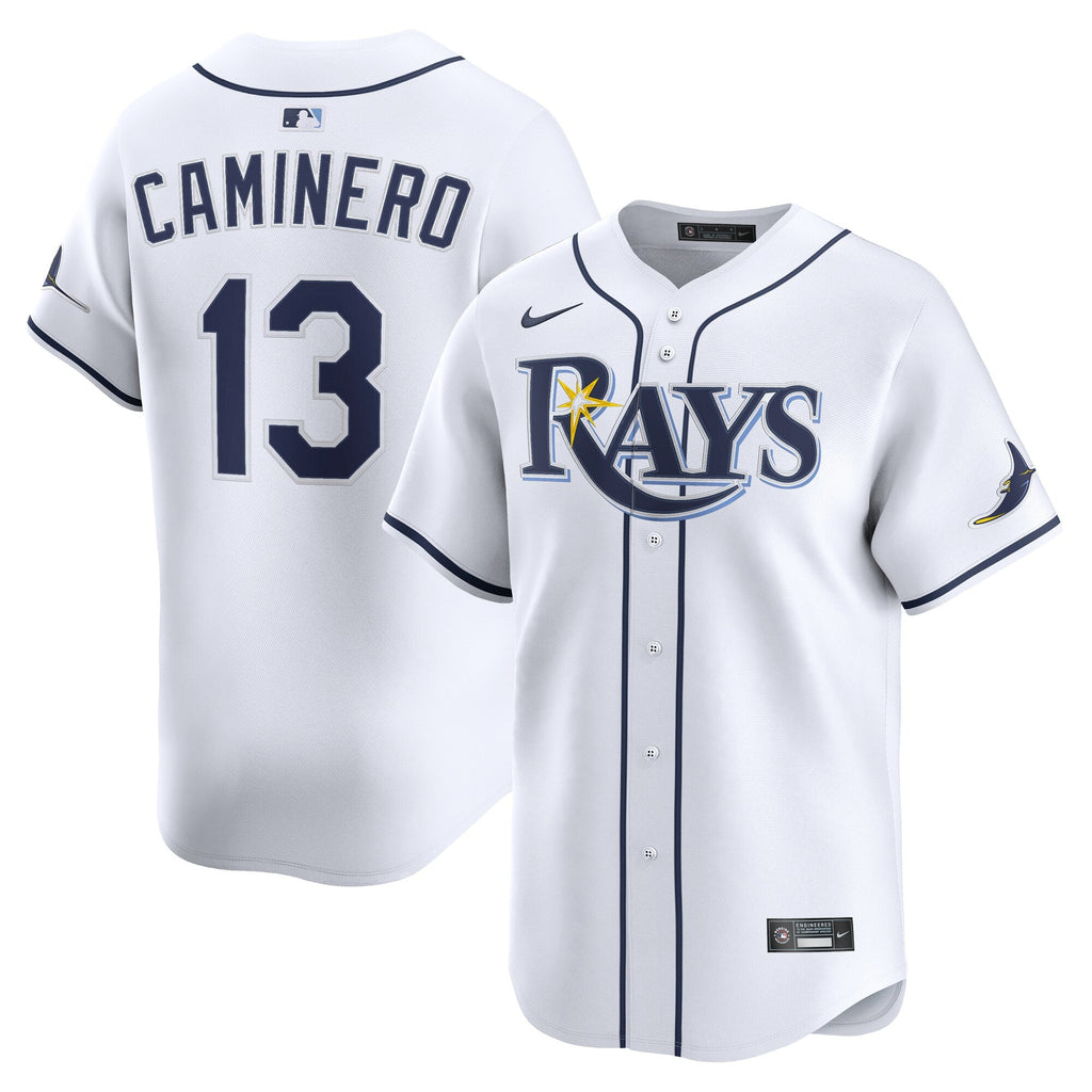Tampa Bay Rays Junior Caminero White Home Limited Jersey product image 1, provided for visual reference and product detail