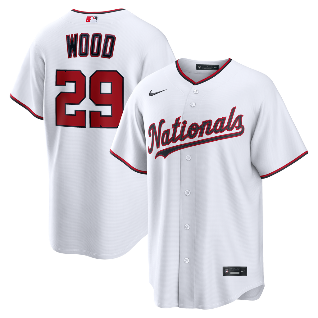 Washington Nationals James Wood White Home Replica Jersey product image 1, provided for visual reference and product detail