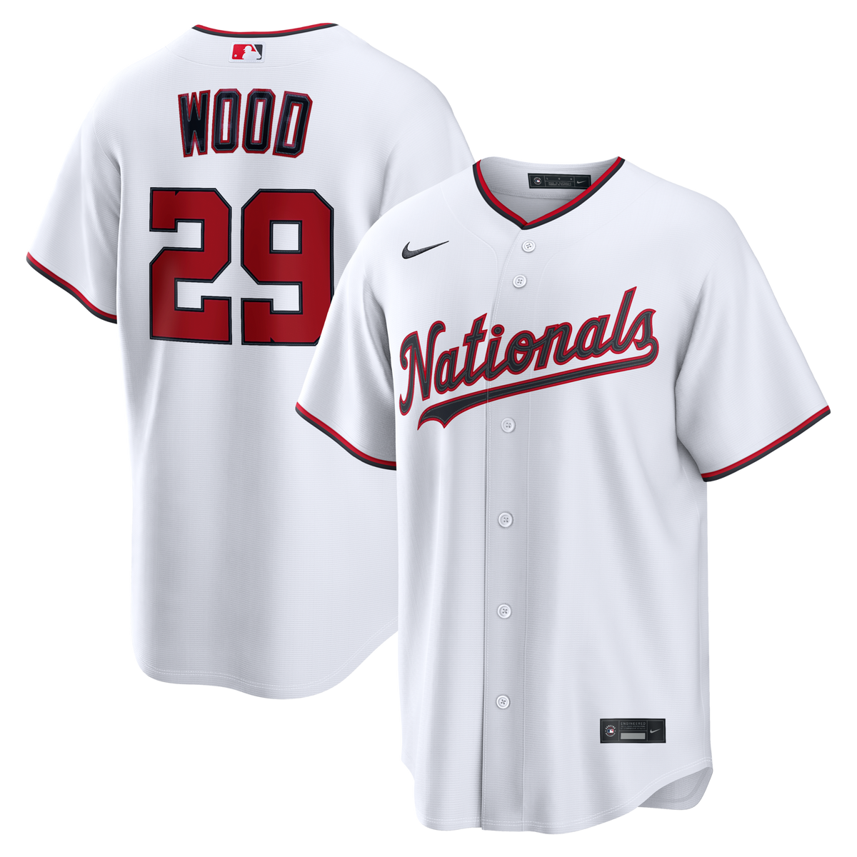 Washington Nationals James Wood White Home Replica Jersey product image 1, provided for visual reference and product detail