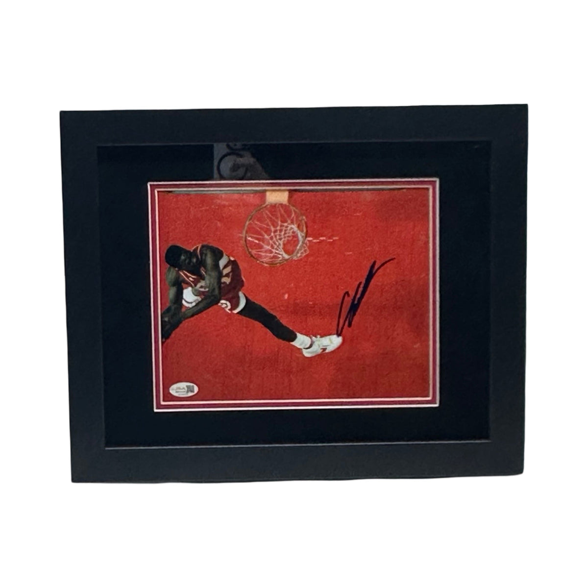 Framed Dominique Wilkins Atlanta Hawks Dunk Red Court 8x10 JSA product image 1, provided for visual reference and product