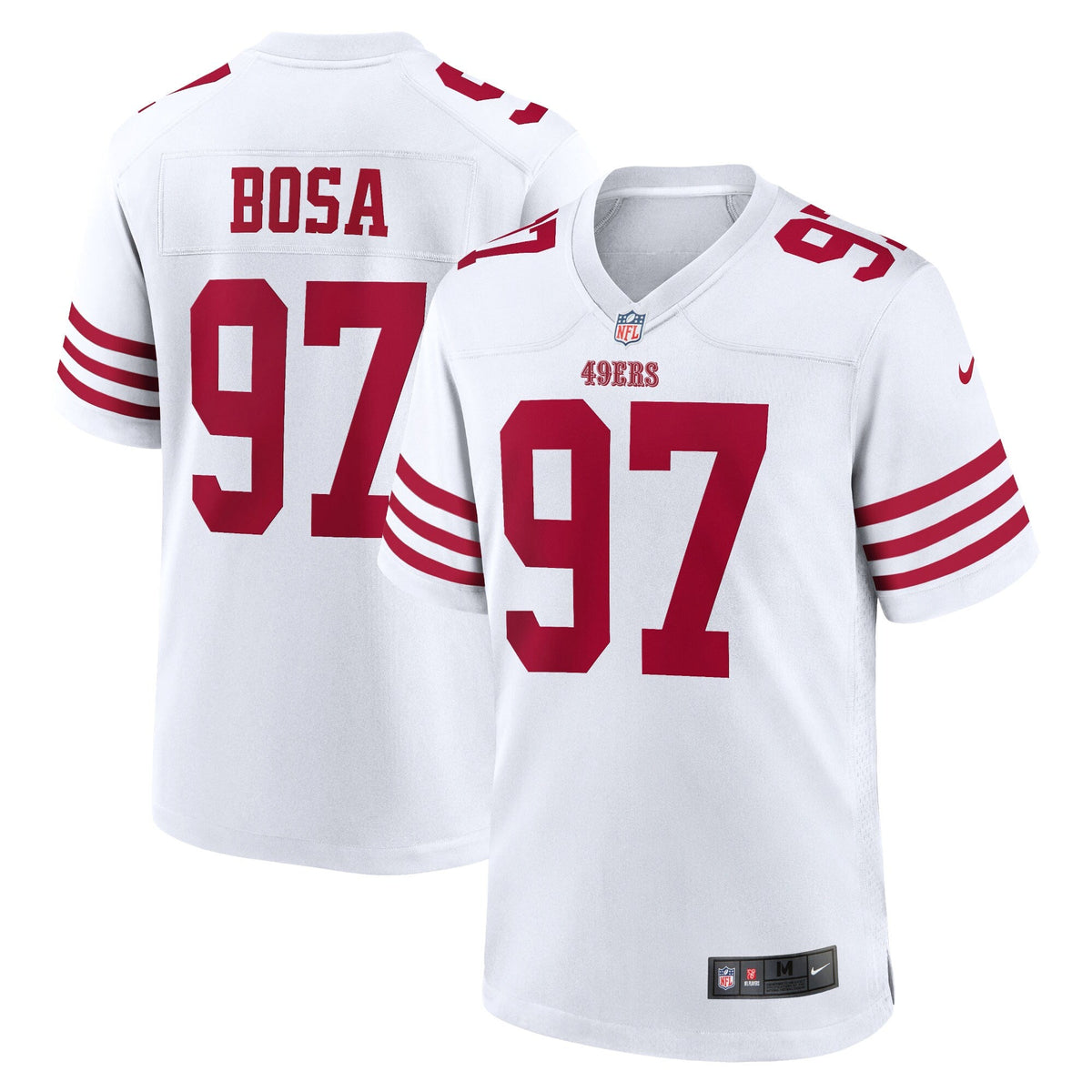 San Francisco 49ers Nick Bosa White Team Game Jersey product image 1, provided for visual reference and product detail review