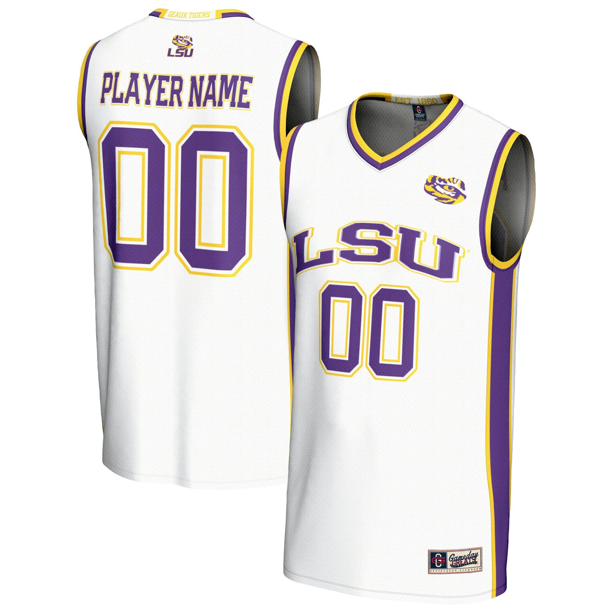 LSU Tigers Lightweight Collegiate Basketball NIL Pick-A-Player Fashion Jersey - White product image 1, provided for visual