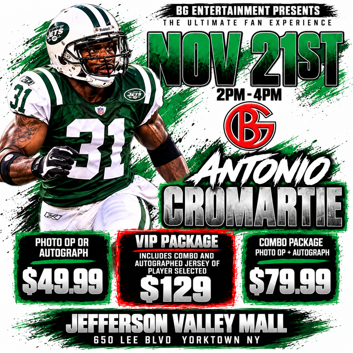 Antonio Cromartie Meet & Greet Autograph Signing at BG Autographs Jefferson Valley Mall November 21 product image 1,
