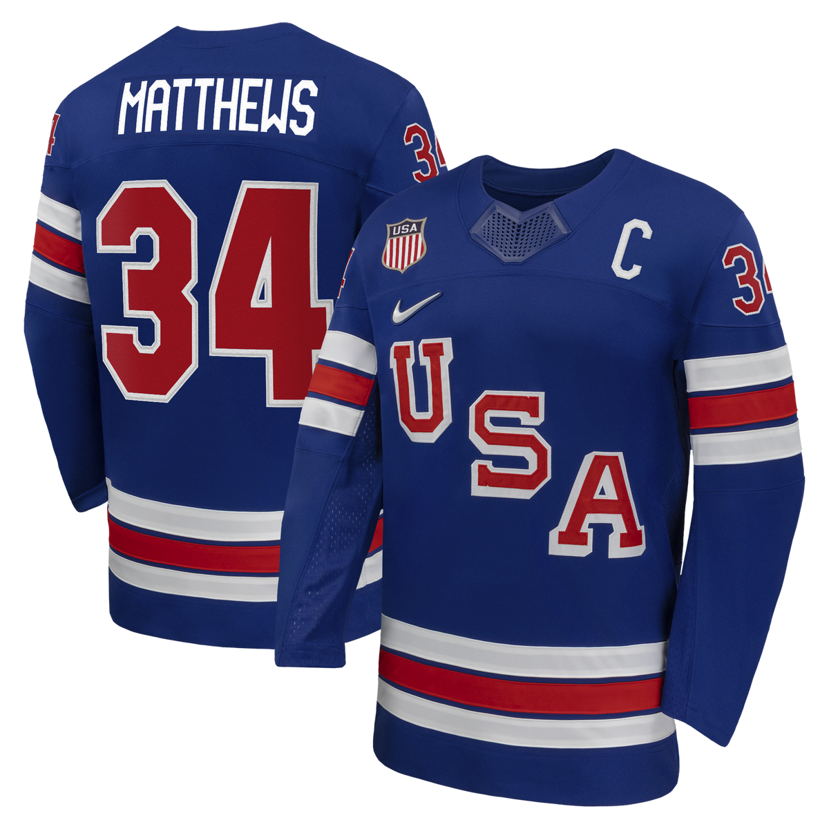 Auston Matthews Royal US Hockey 2026 Home Replica Jersey product image 2, provided for visual reference and product detail