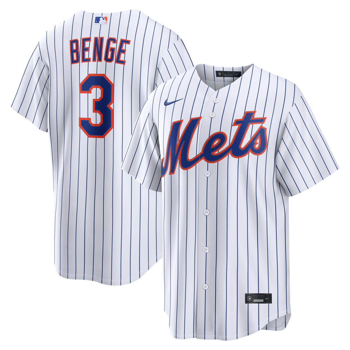 New York Mets Carson Benge White Home Replica Jersey product image 1, provided for visual reference and product detail review