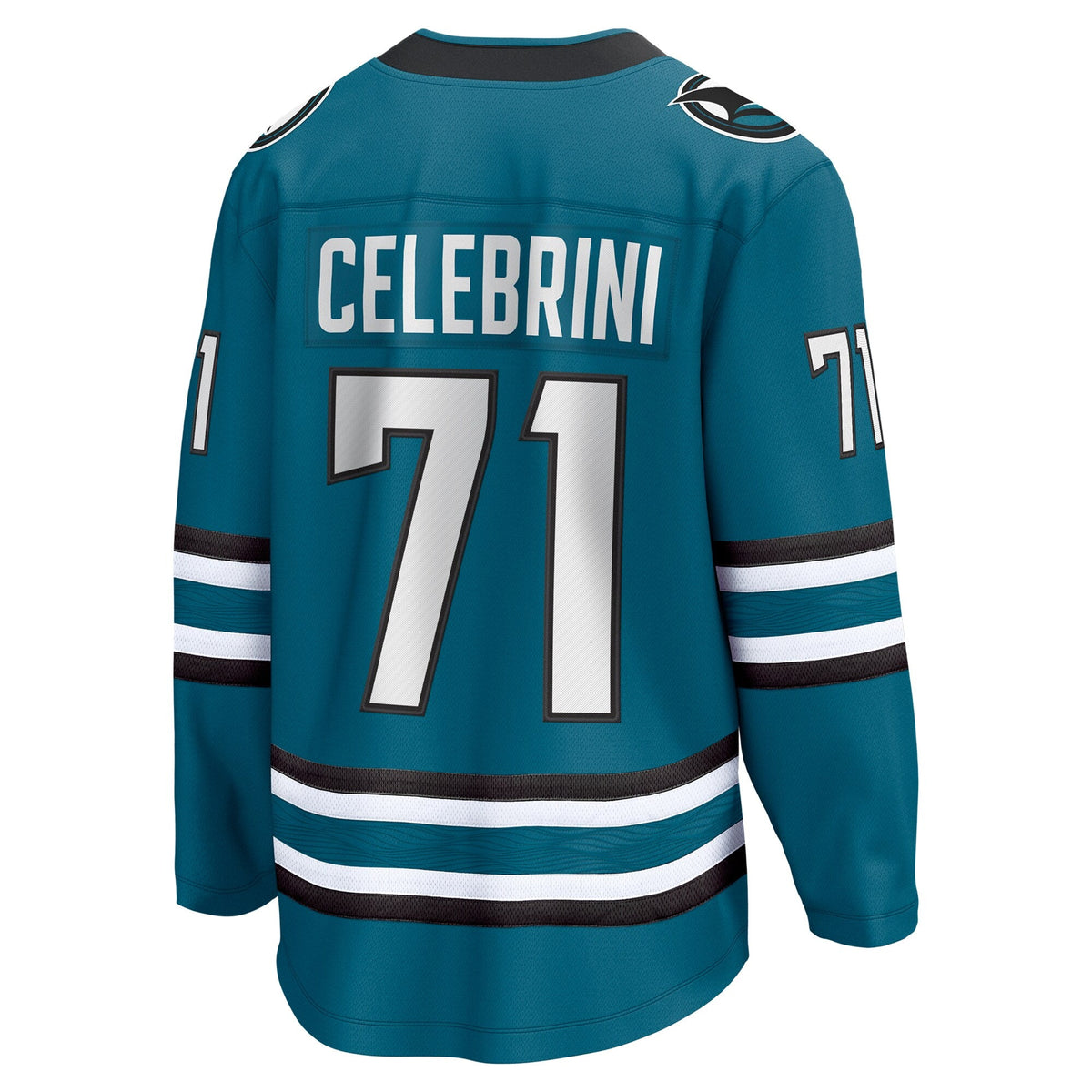 San Jose Sharks Macklin Celebrini Teal Home Breakaway Jersey product image 4, provided for visual reference and product