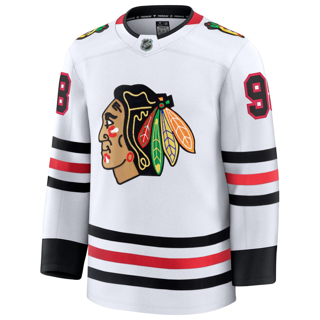 Chicago Blackhawks Connor Bedard White Away Premium Jersey product image 3, provided for visual reference and product detail