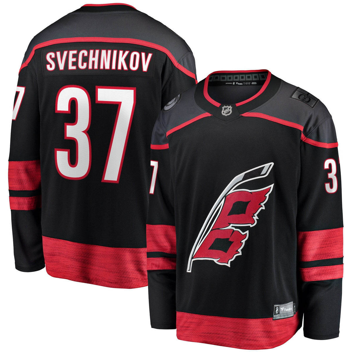 Carolina Hurricanes Andrei Svechnikov Black Home Breakaway Jersey product image 1, provided for visual reference and product