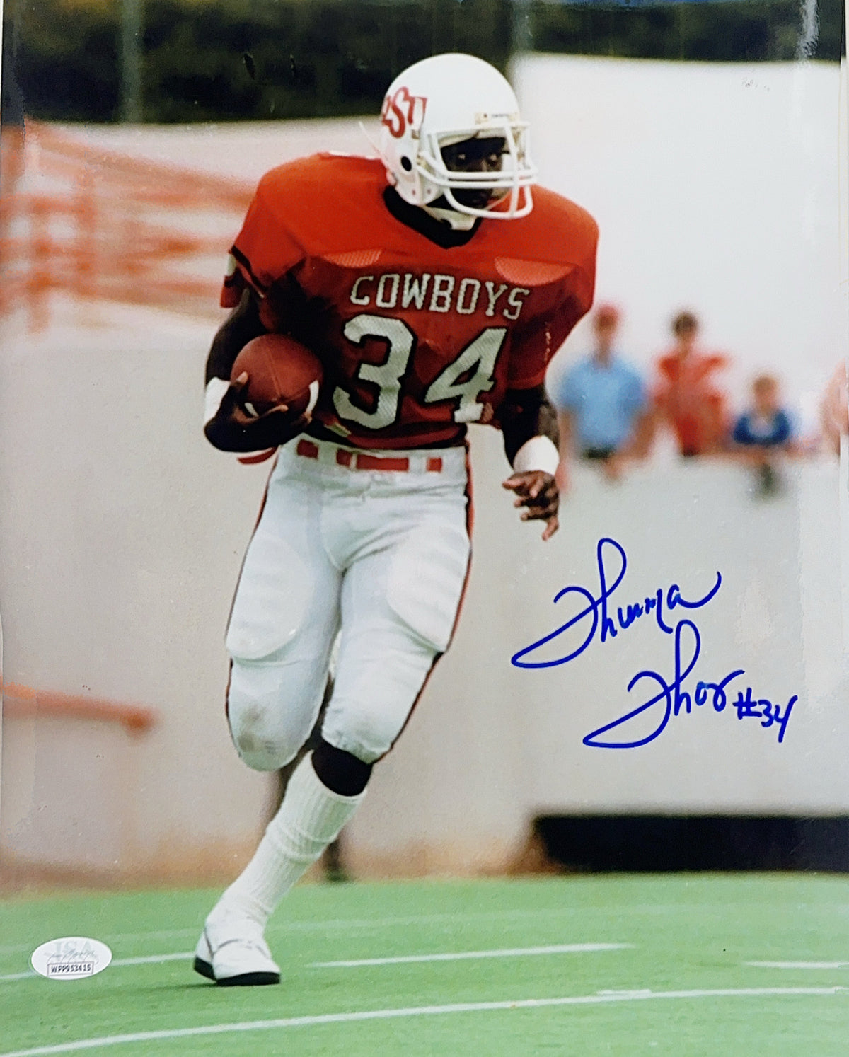 Thurman Thomas Autograohed Oklahoma State Cowboys 11x14 Photo JSA product image 1, provided for visual reference and product