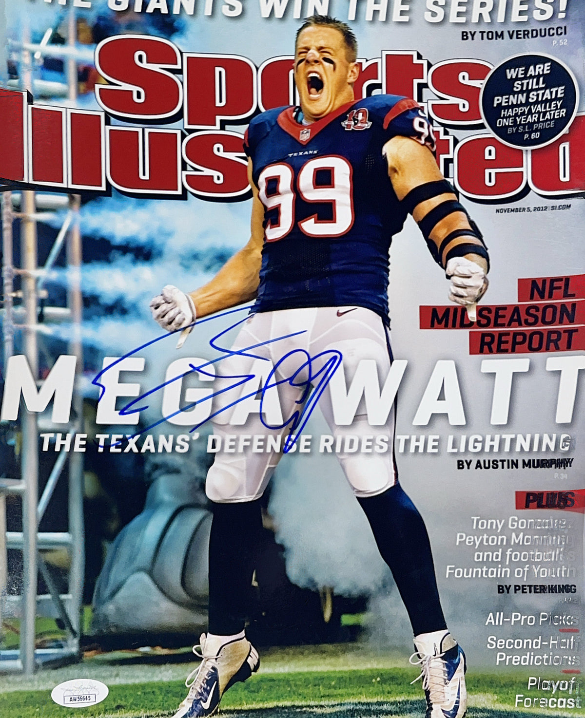 JJ Watt Autographed Houston Texans Sports Illustrated Vertical 11x14 JSA product image 1, provided for visual reference and