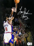 Larry Johnson Autographed New York Knicks Jumpshot Blackout Edit 8x10 Beckett product image 1, provided for visual reference