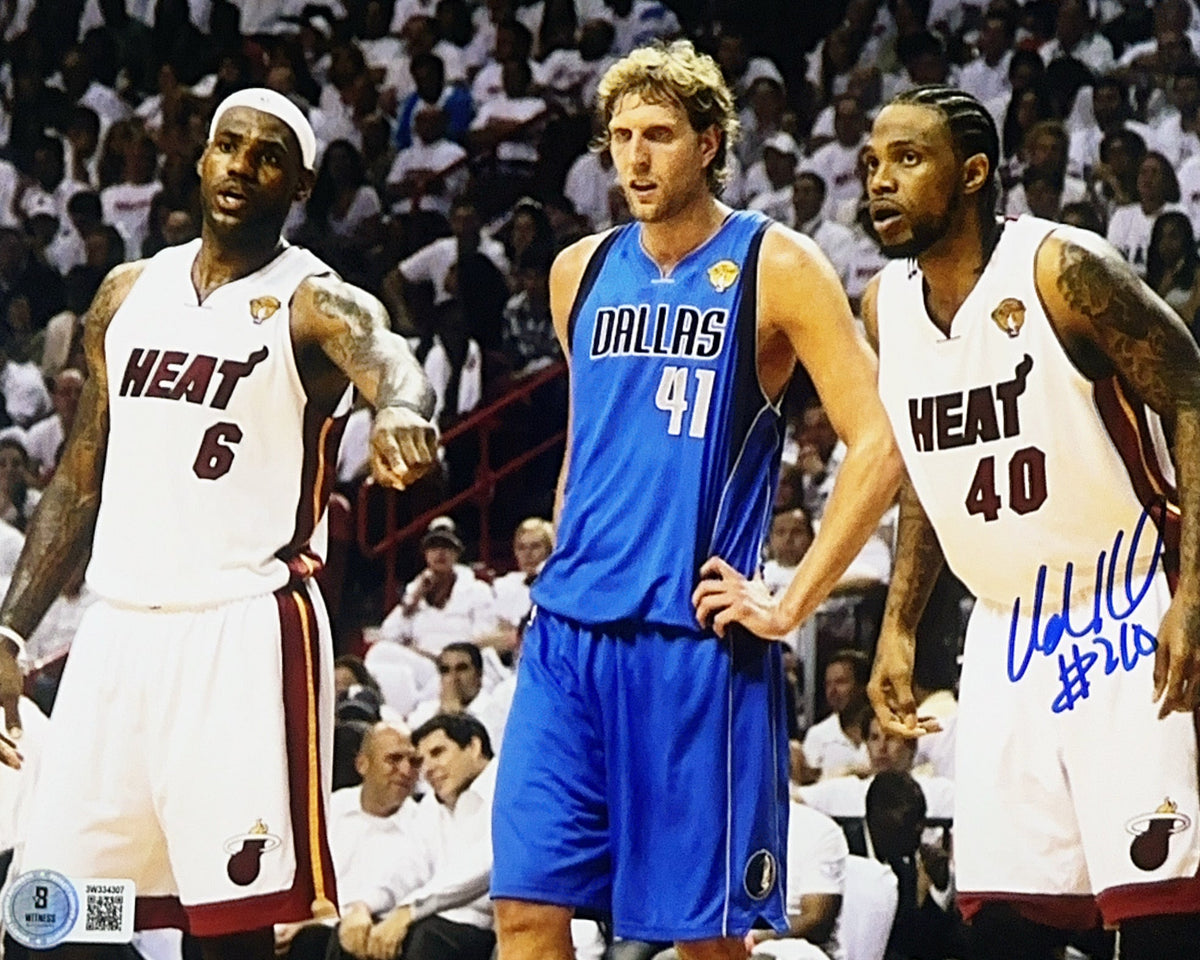 Udonis Haslem Autographed Miami Heat Vs. Dirk Nowitzki 8x10 Beckett product image 1, provided for visual reference and
