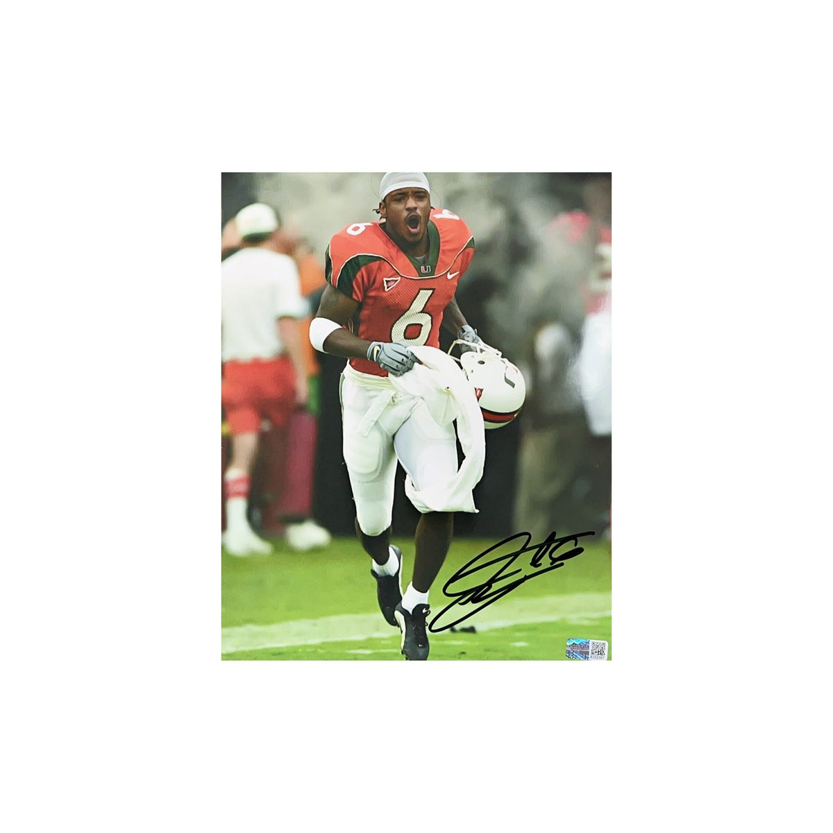 Santana Moss Autographed Miami Hurricanes 8x10 Steiner CX product image 1, provided for visual reference and product detail