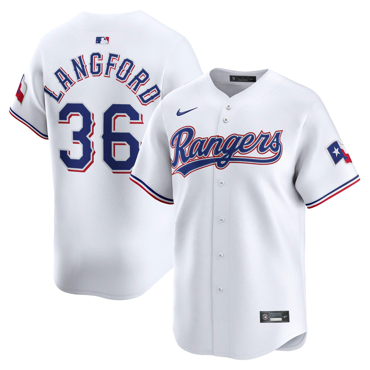 Texas Rangers Wyatt Langford White Home Limited Player Jersey product image 1, provided for visual reference and product