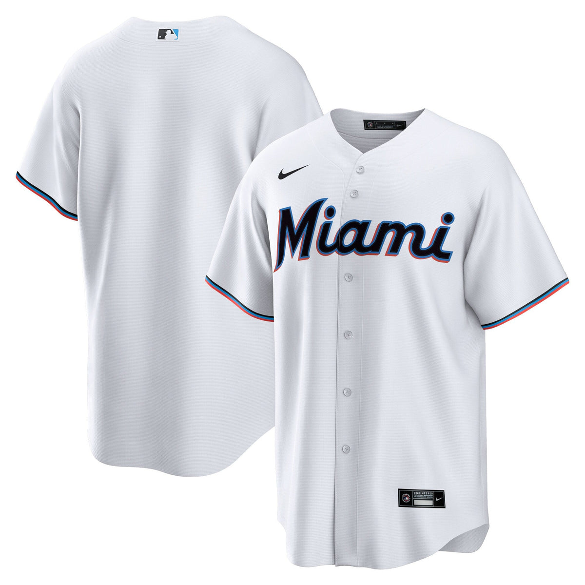 Miami Marlins White Home Blank Replica Jersey product image 2, provided for visual reference and product detail review