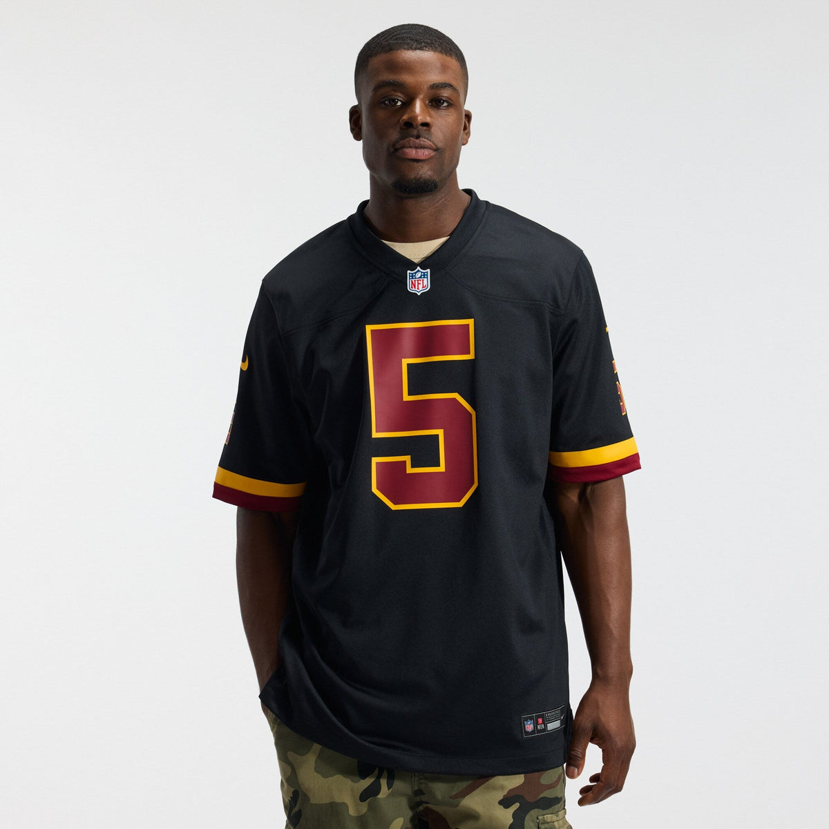 Hail Raiser Washington Commanders Jayden Daniels Black Alternate Game Jersey product image 3, provided for visual reference