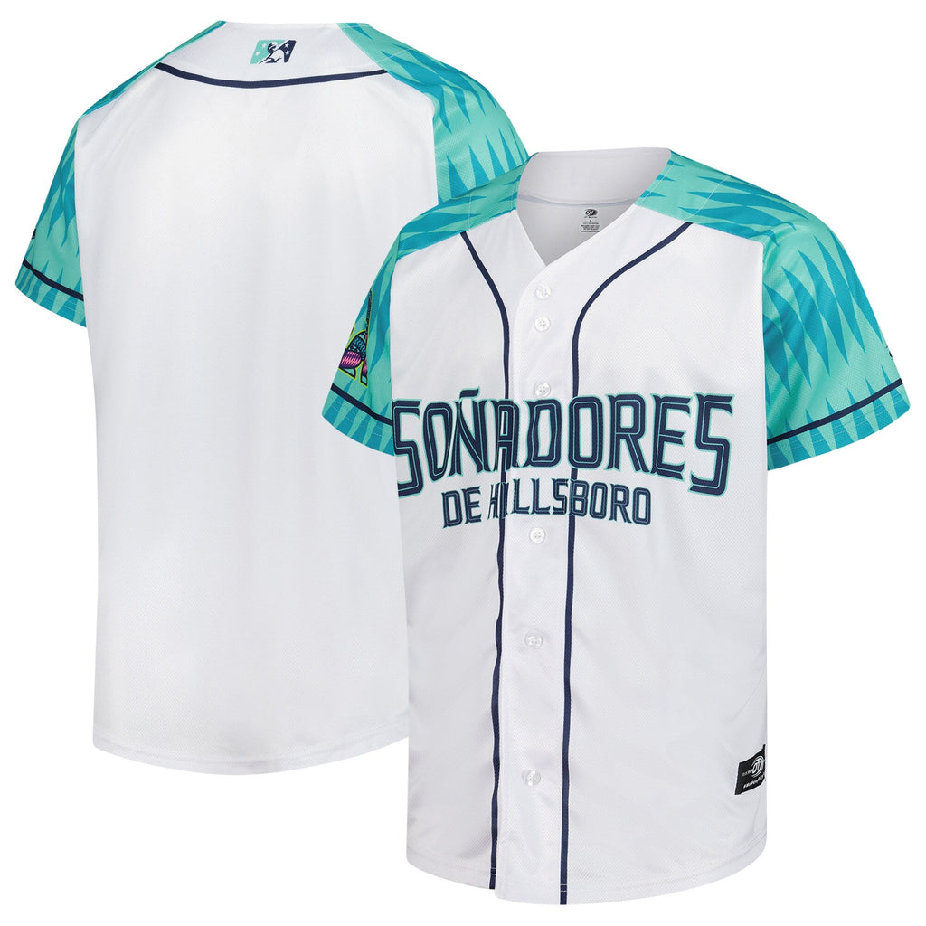 Hillsboro Hops White Copa Replica Jersey product image 1, provided for visual reference and product detail review