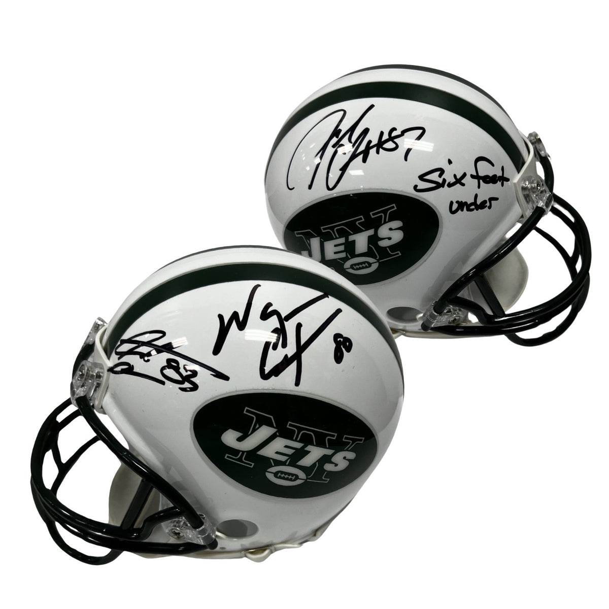 Santana Moss, Wayne Chrebet & Laveranues Coles Autographed New York Jets Speed Mini Helmet "Six Feet Under" Inscription