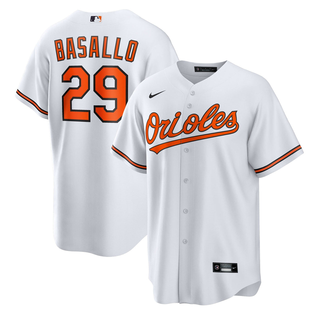 Baltimore Orioles Samuel Basallo White Replica Player Jersey product image 1, provided for visual reference and product