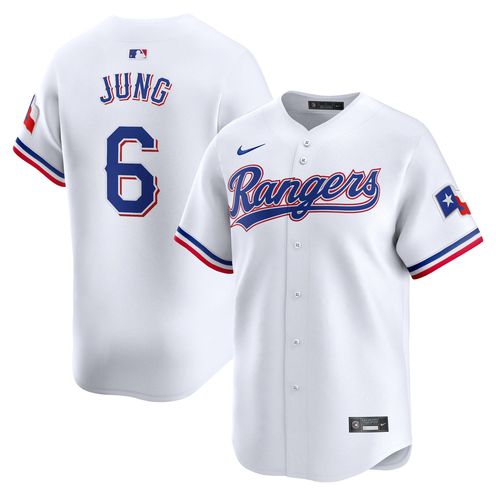 Texas Rangers Josh Jung White Home Limited Player Jersey product image 2, provided for visual reference and product detail