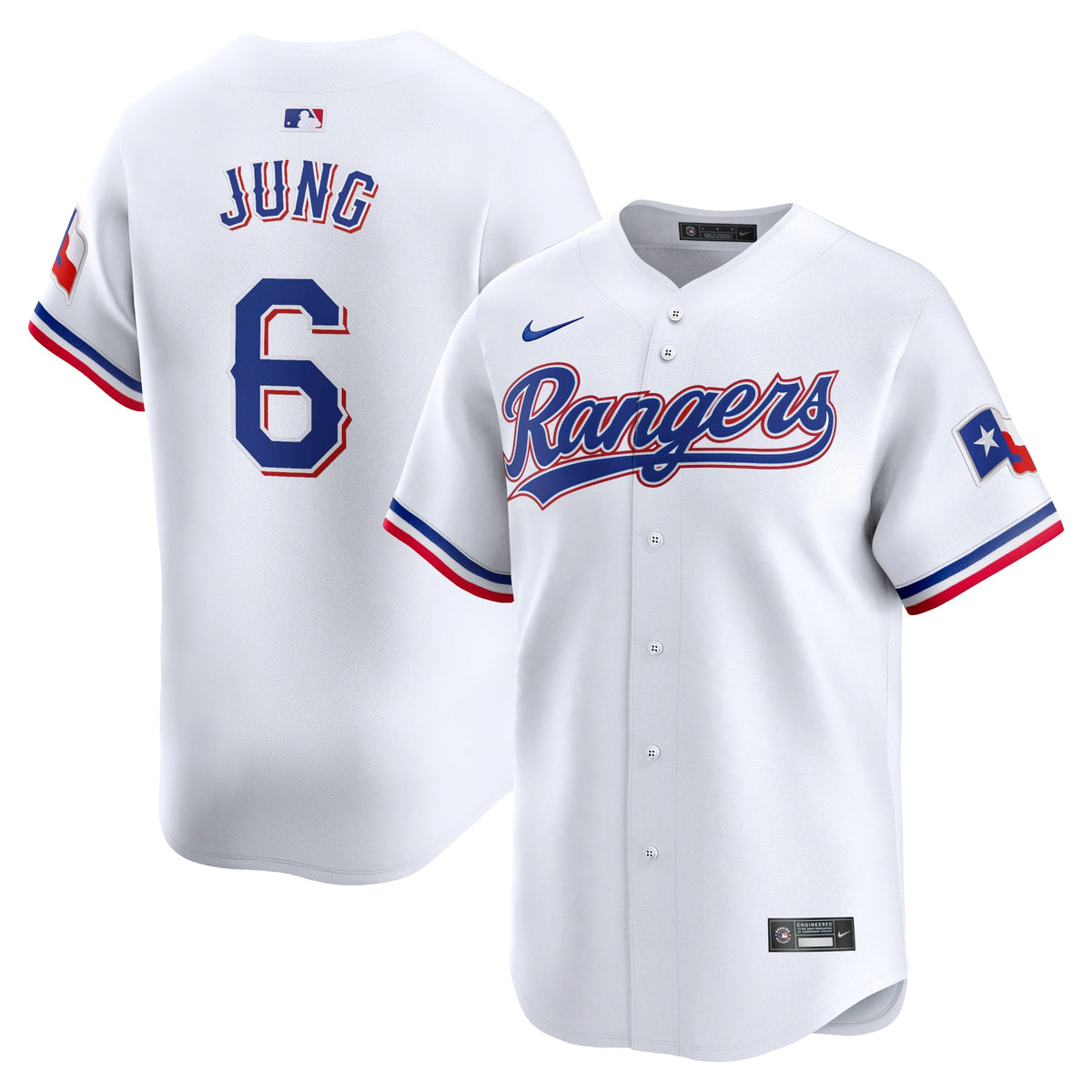 Texas Rangers Josh Jung White Home Limited Player Jersey product image 2, provided for visual reference and product detail