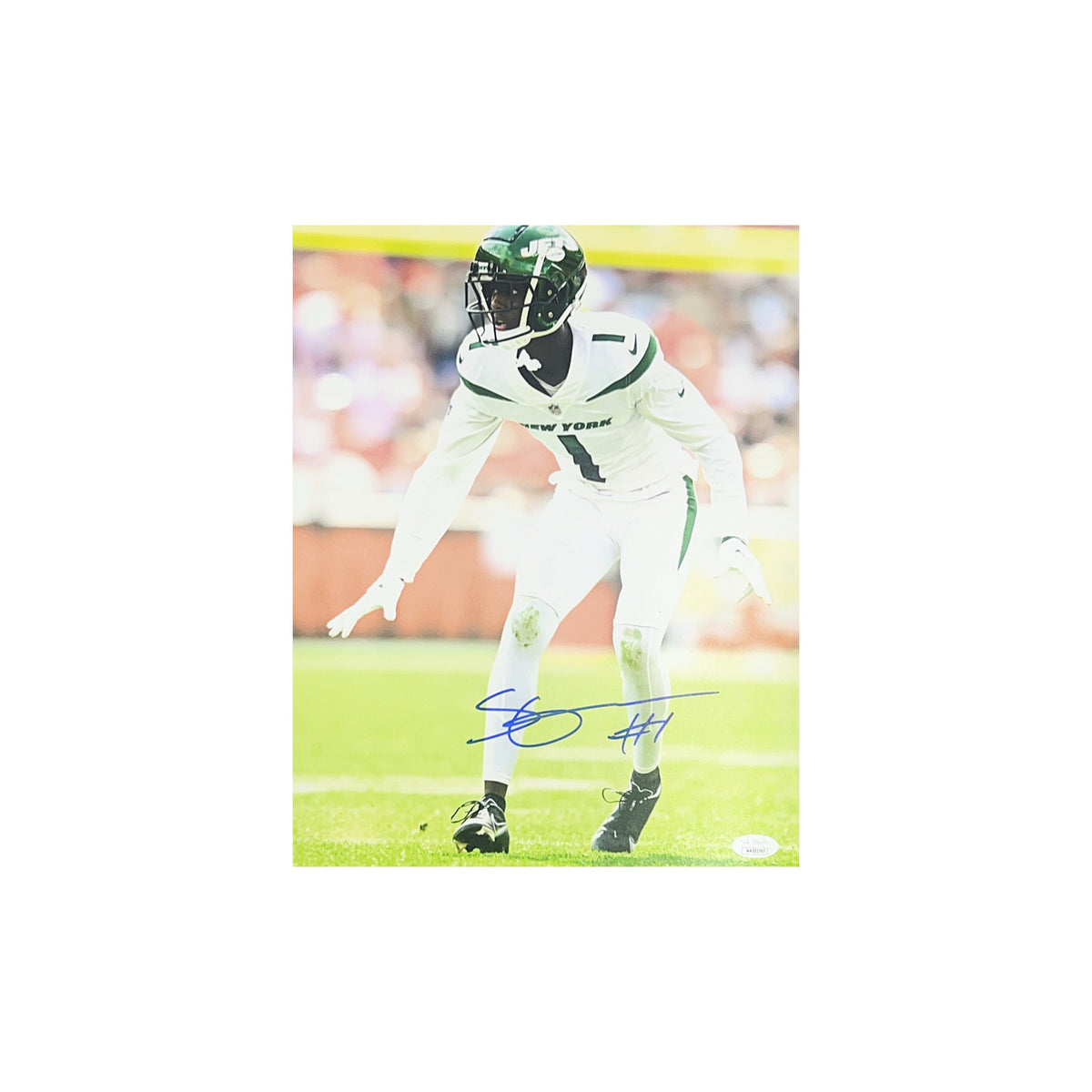 Sauce Gardner Autographed New York Jets White Jersey 11x14 JSA product image 1, provided for visual reference and product