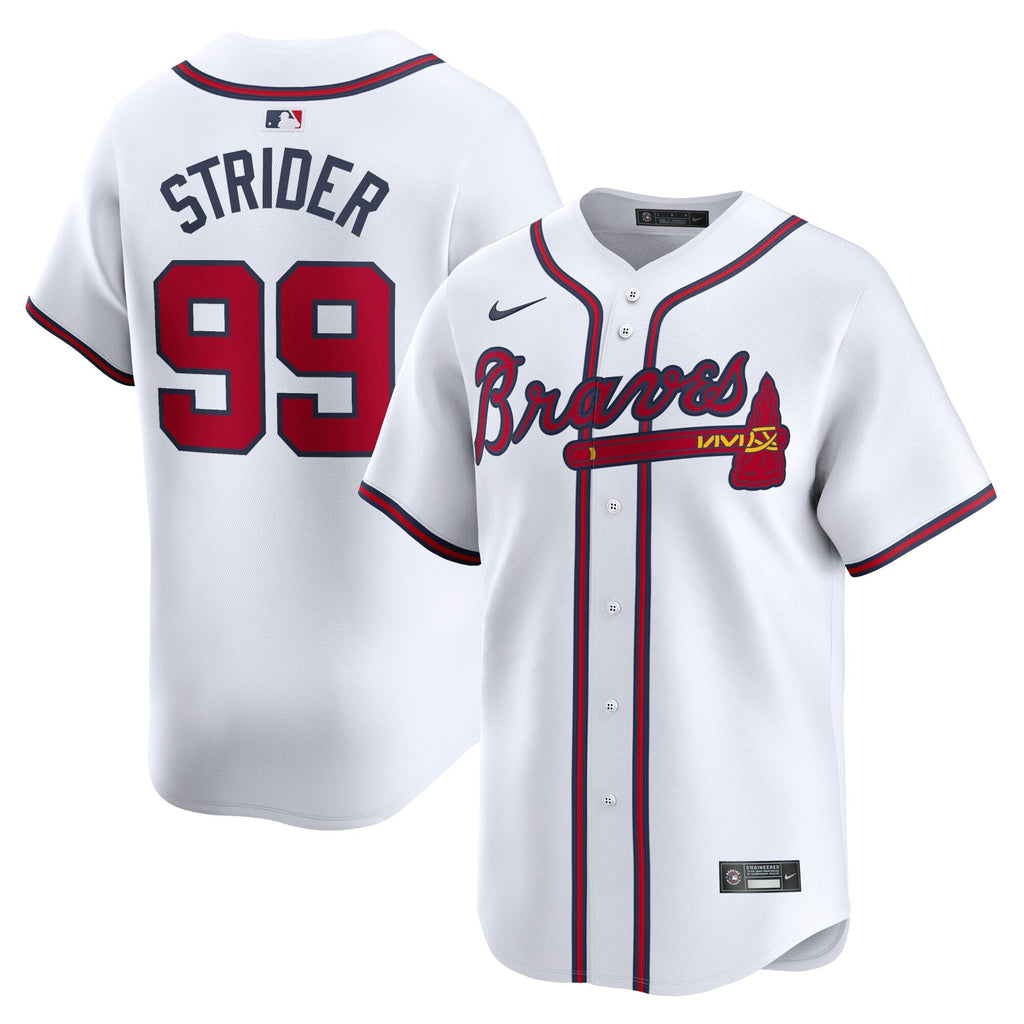 Atlanta Braves Spencer Strider White Home Limited Player Jersey product image 1, provided for visual reference and product