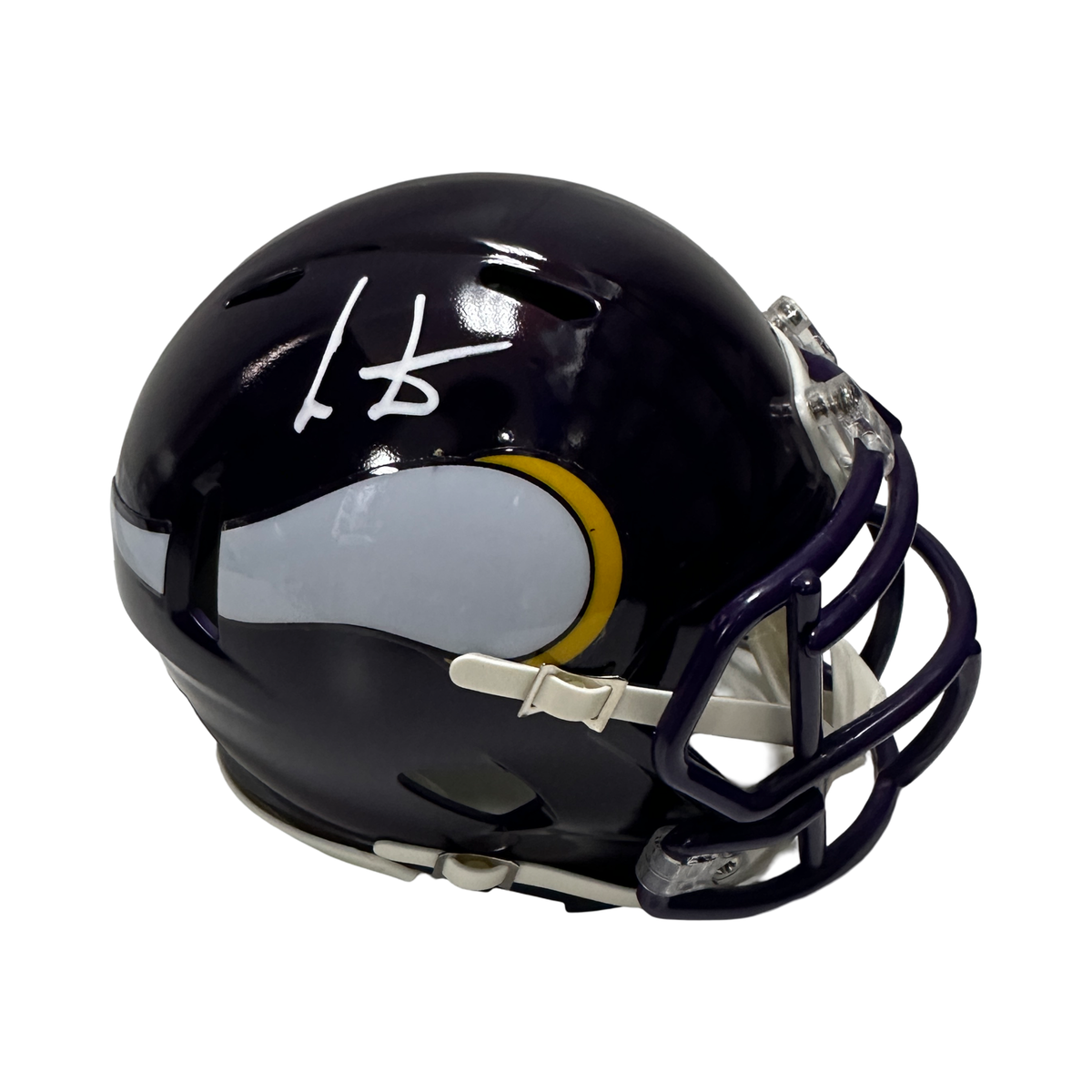 Cris Carter Autographed Minnesota Vikings Purple Speed Mini Helmet Beckett product image 1, provided for visual reference