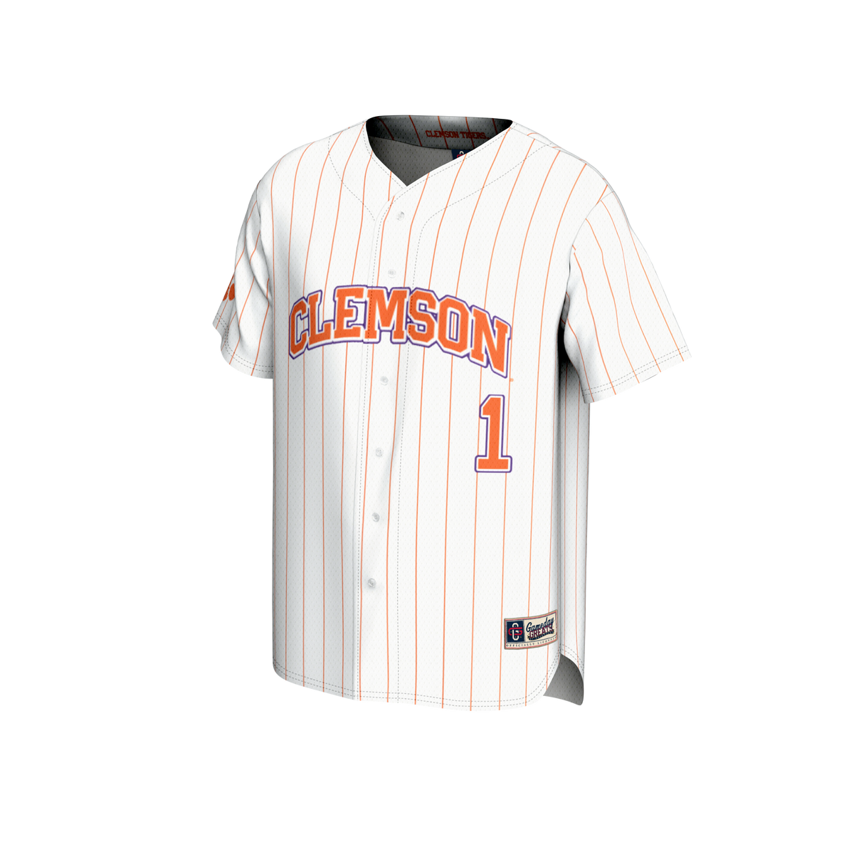 #1 Clemson Tigers Lightweight Baseball Fashion Jersey - White product image 3, provided for visual reference and product