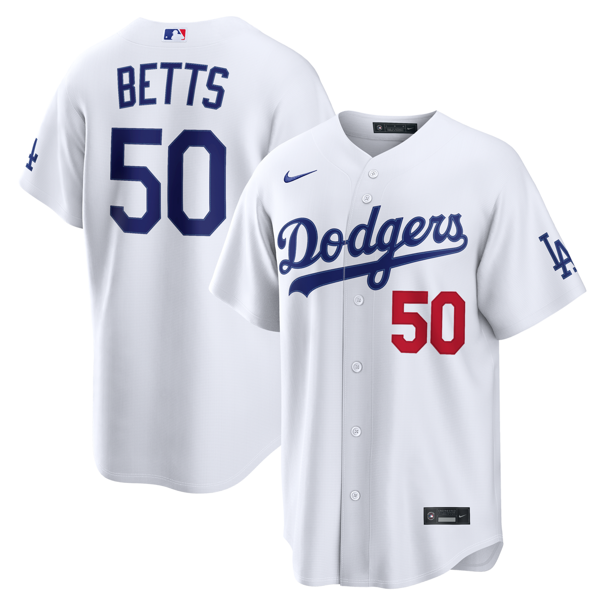 Los Angeles Dodgers Mookie Betts White Home Stadium Jersey product image 2, provided for visual reference and product detail
