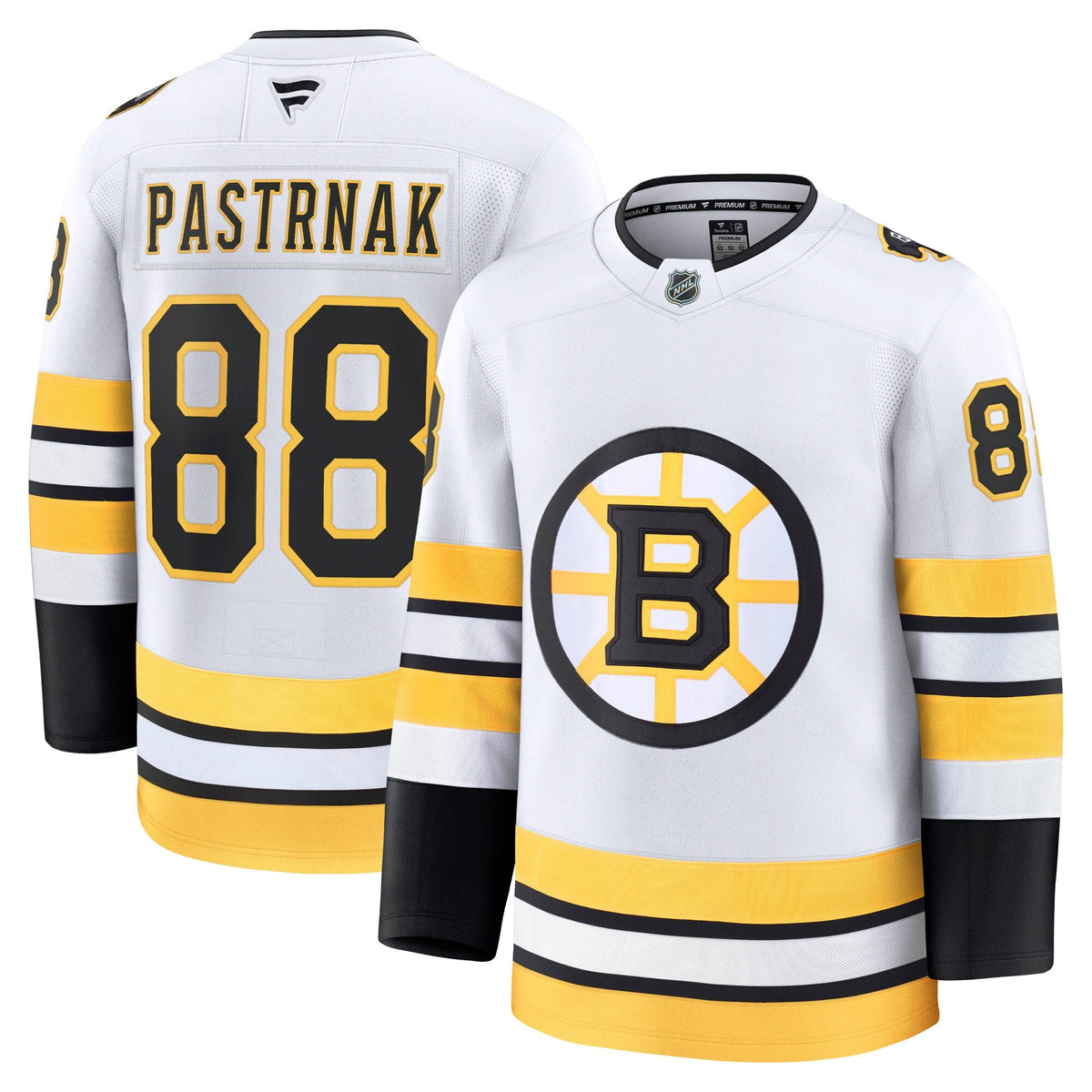 Boston Bruins David Pastrnak White Away Premium Player Jersey product image 2, provided for visual reference and product