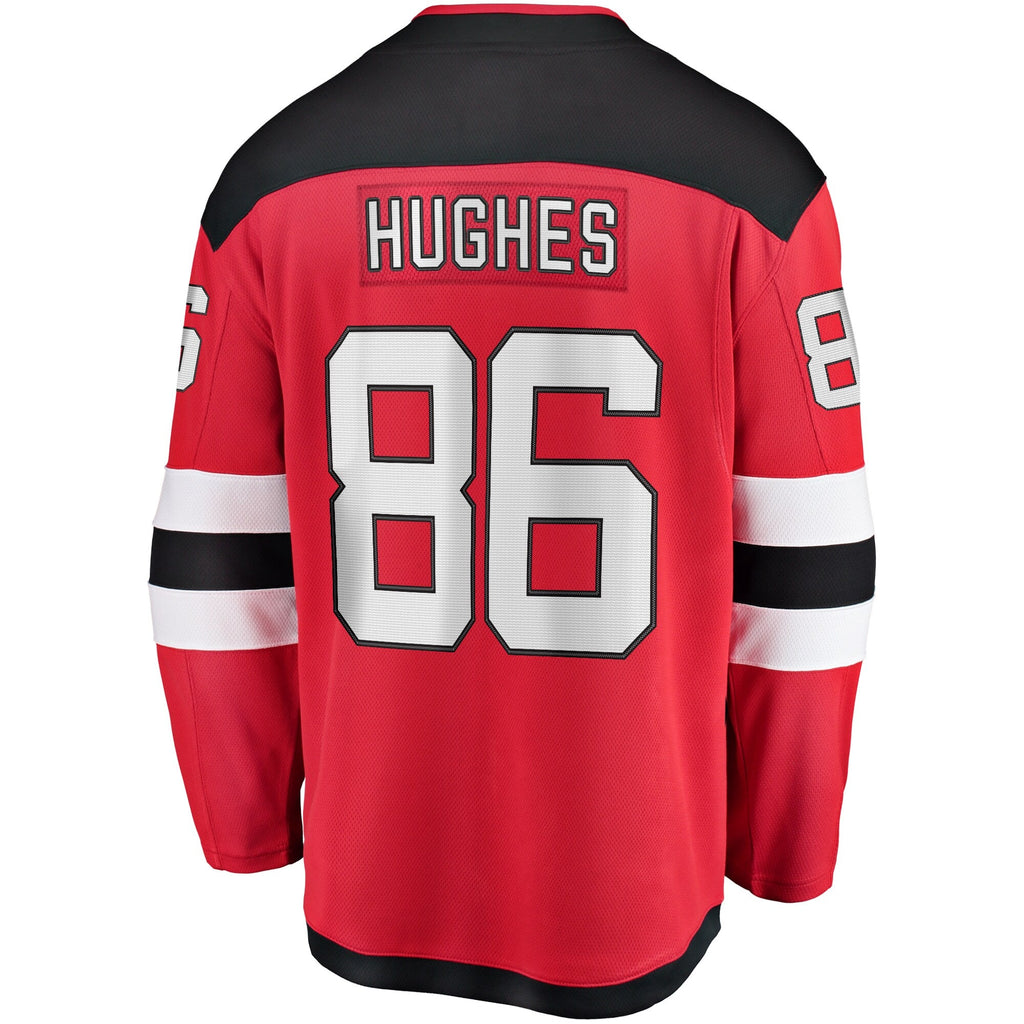 New Jersey Devils Jack Hughes Red Breakaway Player Jersey product image 4, provided for visual reference and product detail