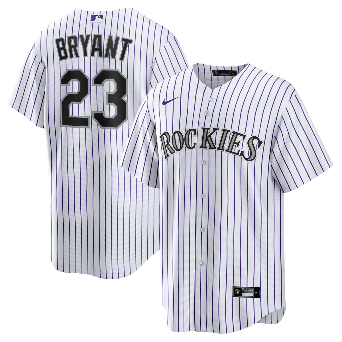 Colorado Rockies Kris Bryant White/Purple Replica Player Jersey product image 1, provided for visual reference and product