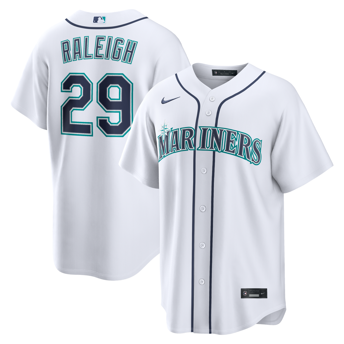 Seattle Mariners Cal Raleigh White Home Replica Jersey product image 1, provided for visual reference and product detail