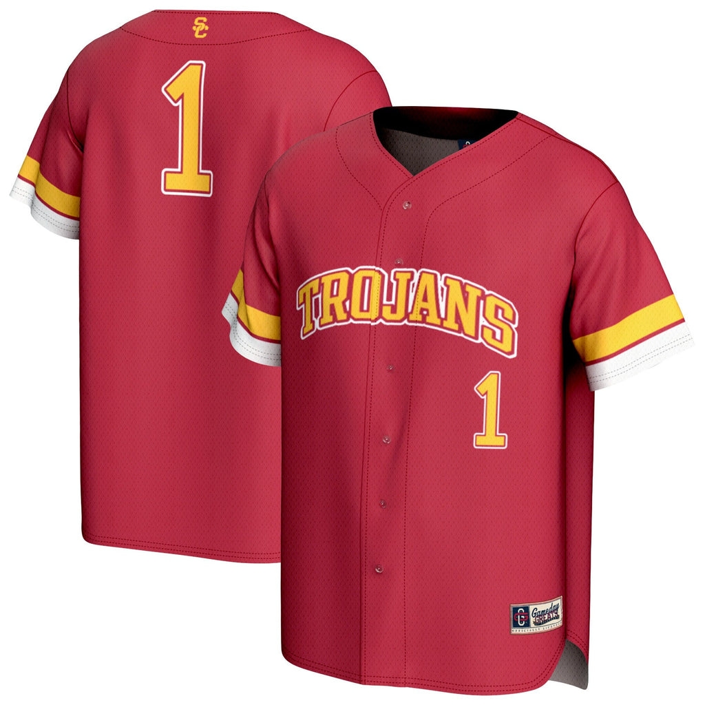 #1 USC Trojans Collegiate Baseball Fashion Jersey - Cardinal product image 1, provided for visual reference and product
