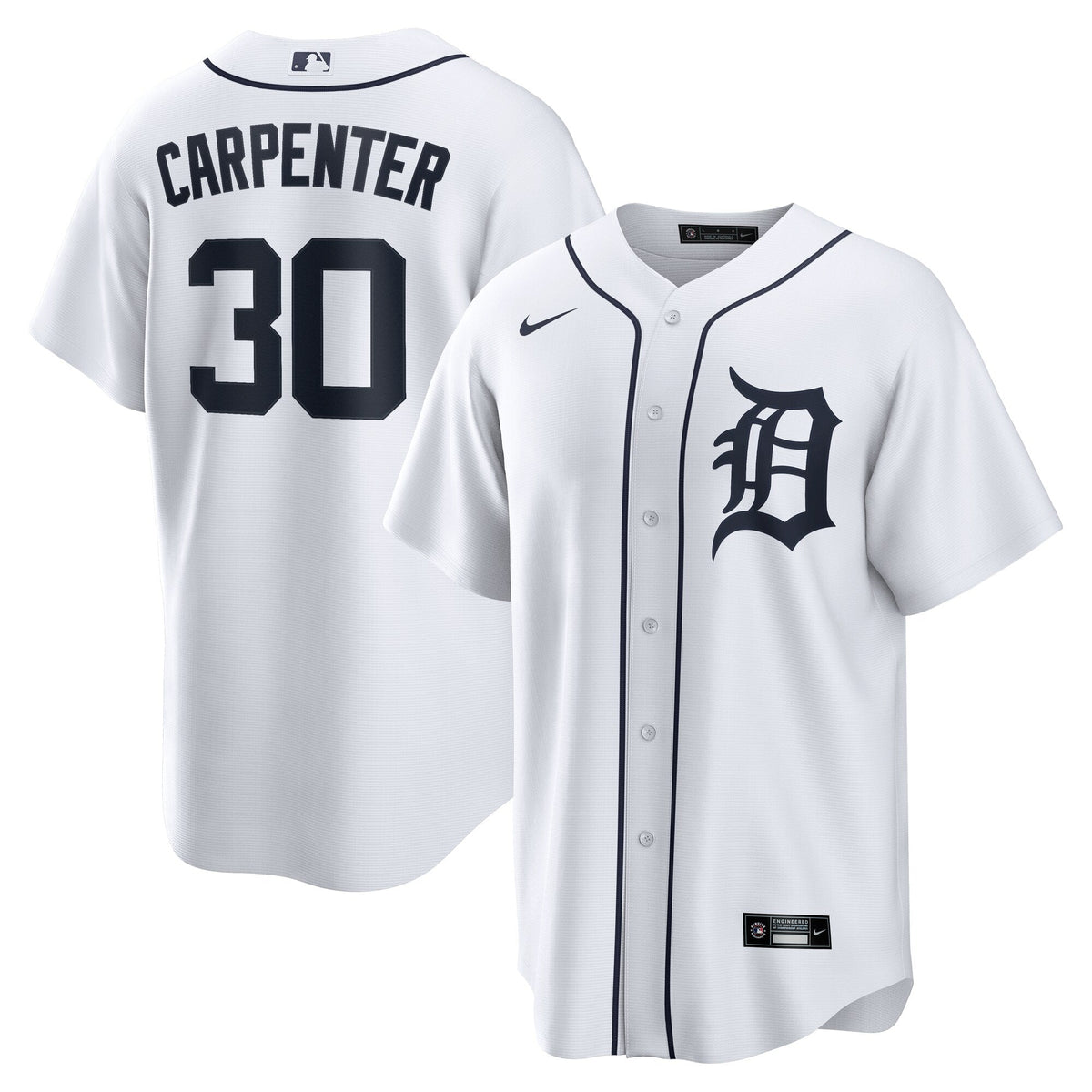 Detroit Tigers Kerry Carpenter White Home Replica Jersey product image 1, provided for visual reference and product detail