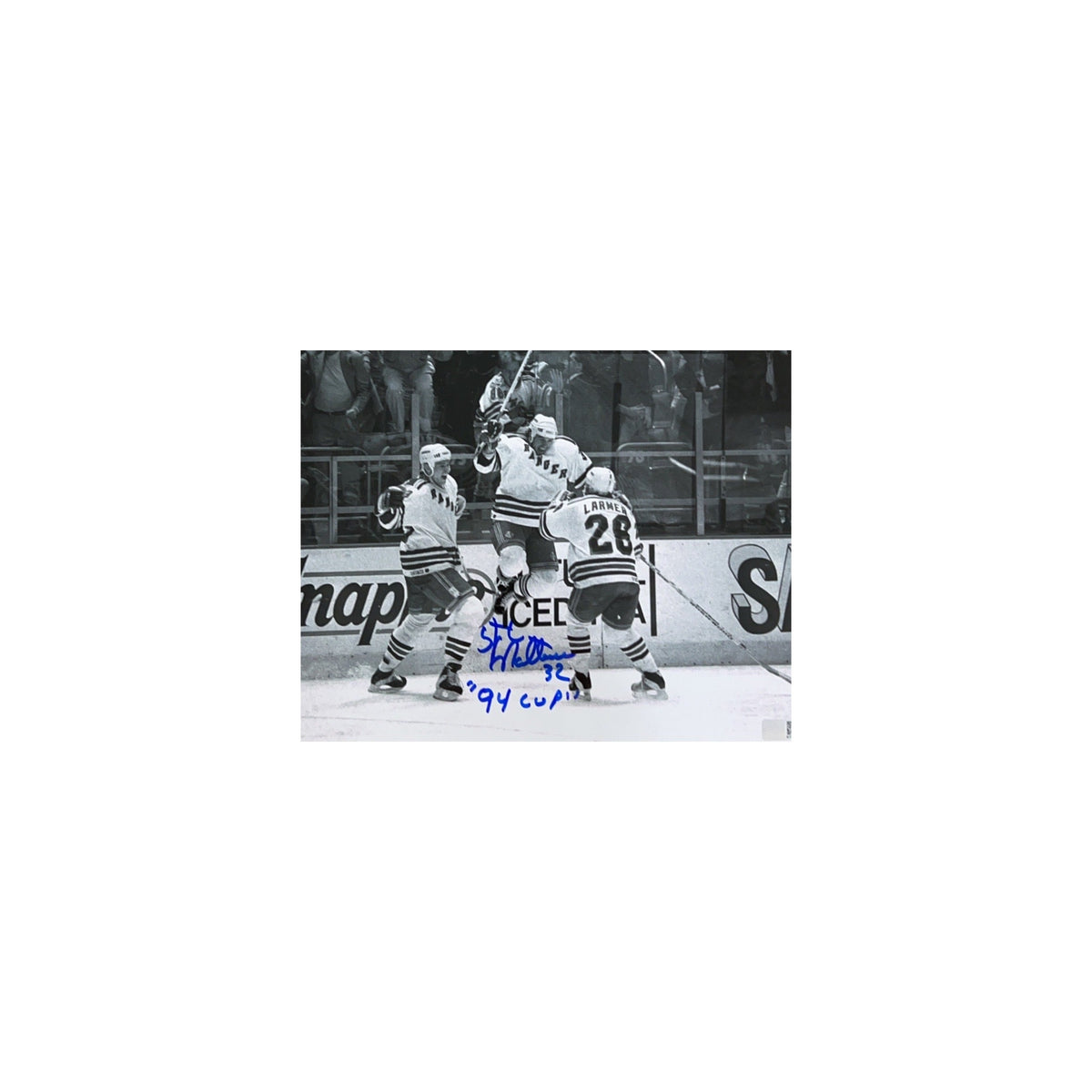 Stephane Matteau Autographed New York Rangers B&W 8x10 "94 Cup" Inscription Steiner CX product image 1, provided for visual