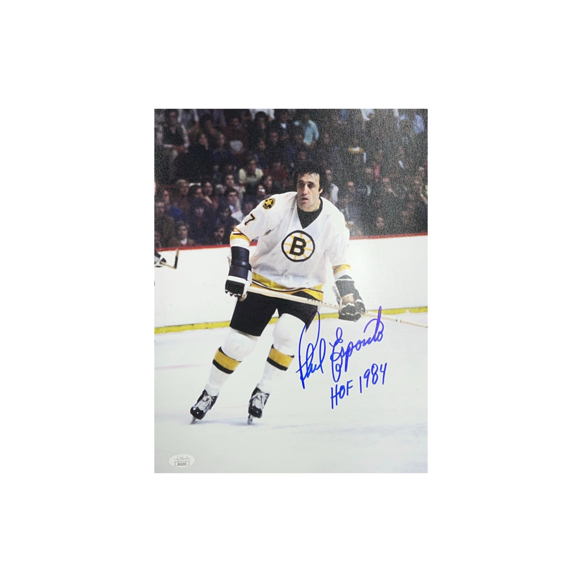 Phil Esposito Autographed Boston Bruins Vertical No Helmet 11x14 "HOF 1984" Inscription JSA product image 1, provided for