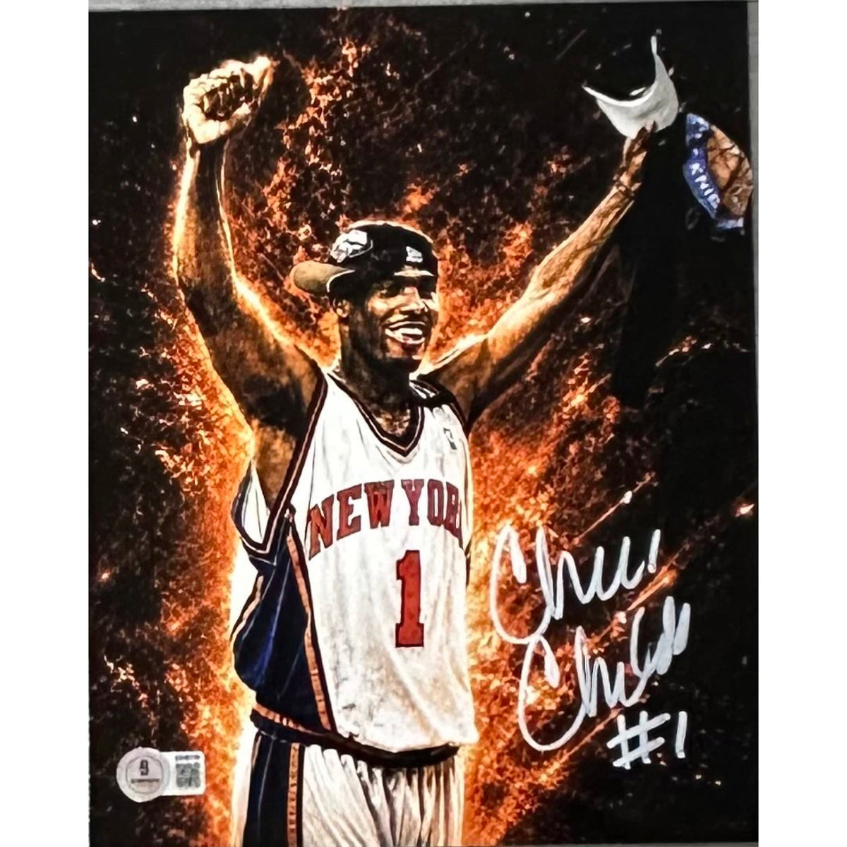 Chris Childs Arms Up Orange Background 8x10 Beckett BAS product image 1, provided for visual reference and product detail