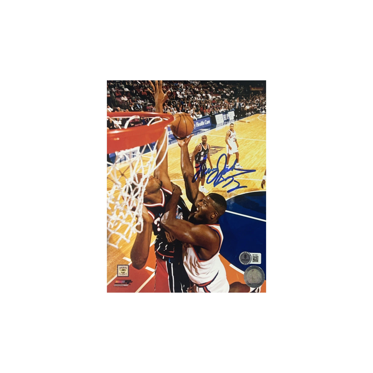 Larry Johnson Autographed New York Knicks Dunk 8x10 Beckett product image 1, provided for visual reference and product